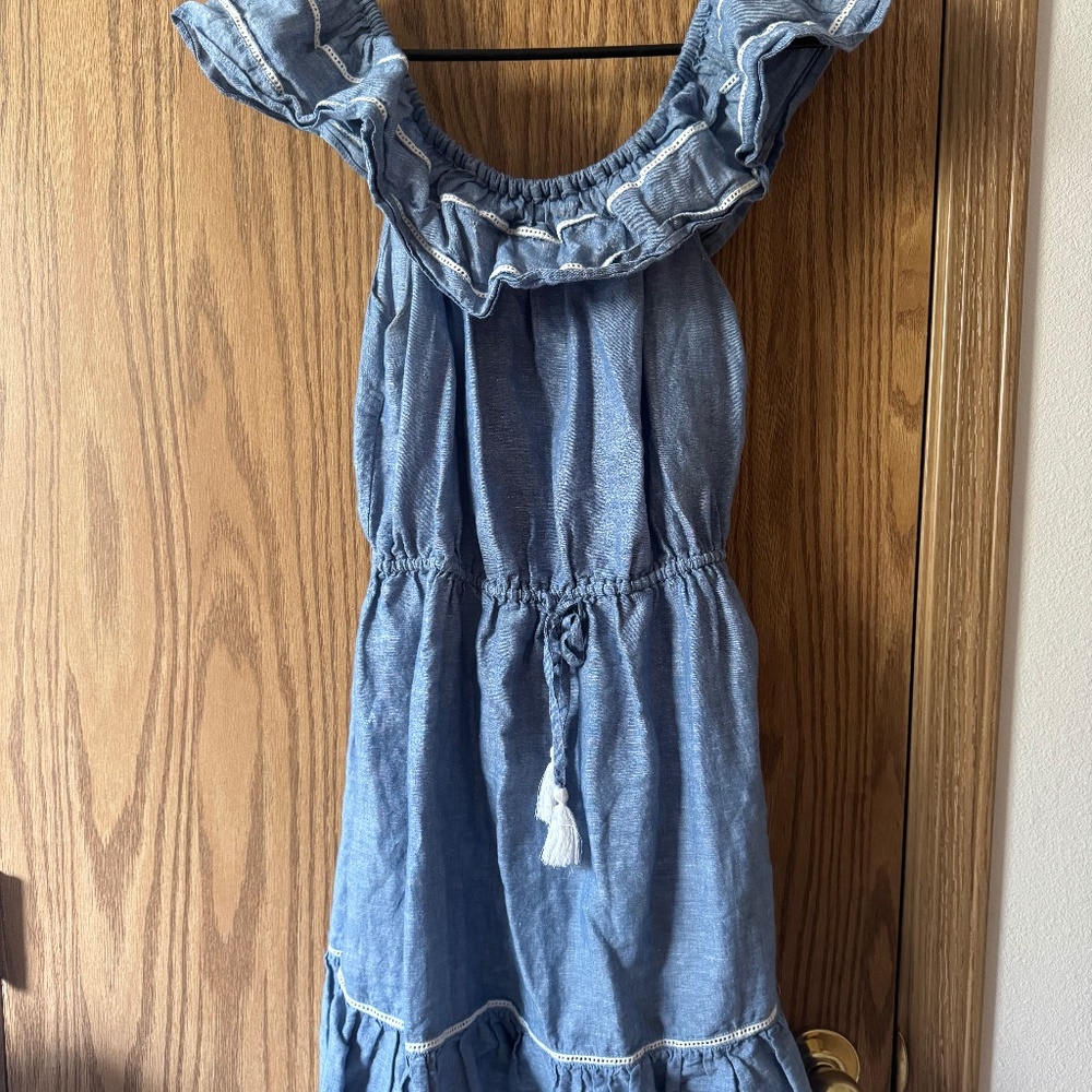 J.Crew Linen/cotton off the shoulder ruffle dress
